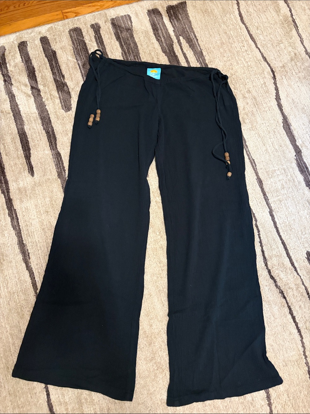 C&C Loe Rise Black Gauze Wide-Leg Drawstring Pants